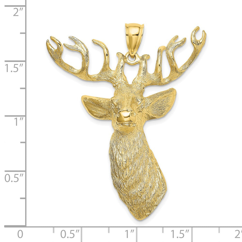 10K Gelbgold 10K 3-d Strukturiert Hirsch Kopf Charm