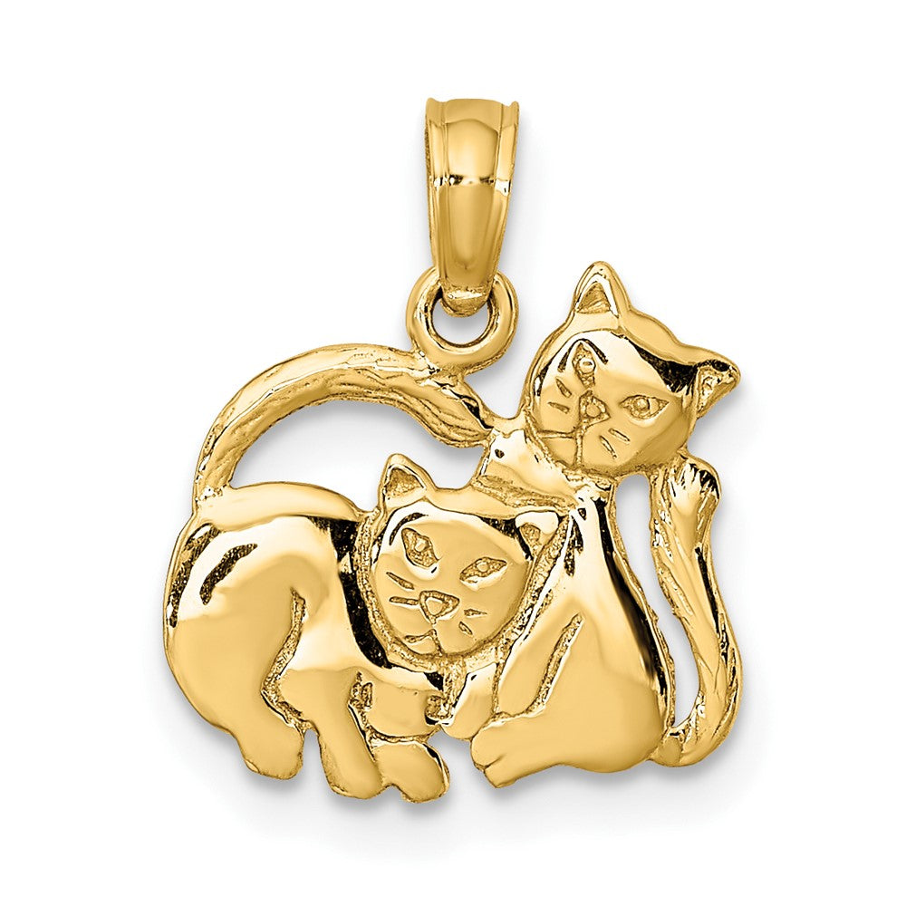 10K Gelbgold 10K 3-d Poliert Zwei Kittens Charm