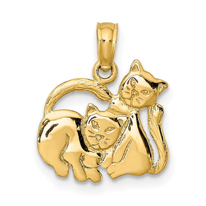 10K Gelbgold 10K 3-d Poliert Zwei Kittens Charm