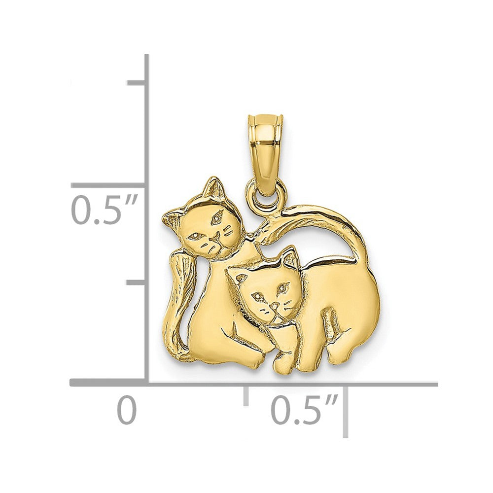 10K Gelbgold 10K 3-d Poliert Zwei Kittens Charm