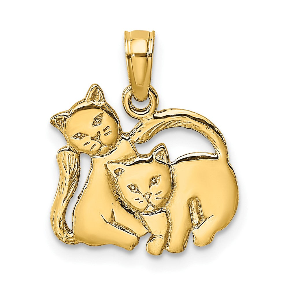 10K Gelbgold 10K 3-d Poliert Zwei Kittens Charm