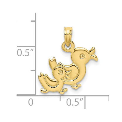 10K Gelbgold 10K 3-d Zwei Ducks Charm