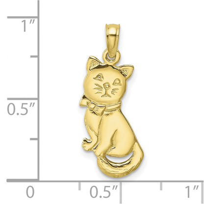 10K Gelbgold 10K 3-d Poliert Sitting Katze mit Schleife Charm