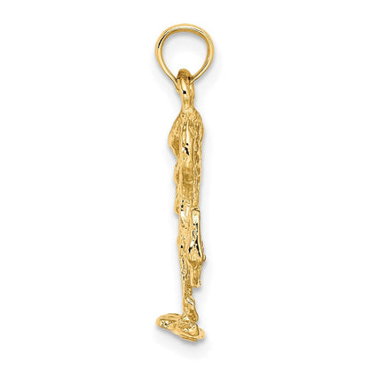 10K Gelbgold 10K 3-d Strukturiert Flamingo Charm