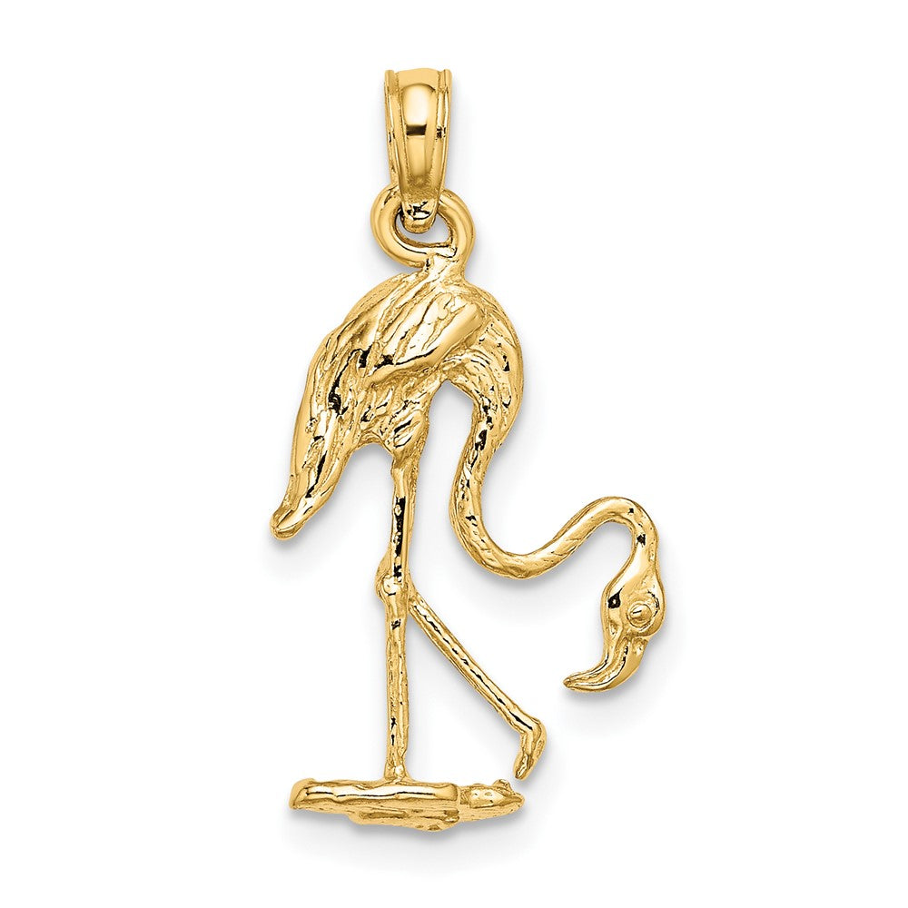 10K Gelbgold 10K 3-d Strukturiert Flamingo Charm