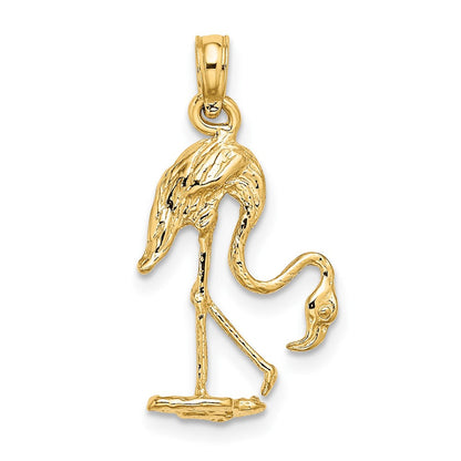 10K Gelbgold 10K 3-d Strukturiert Flamingo Charm