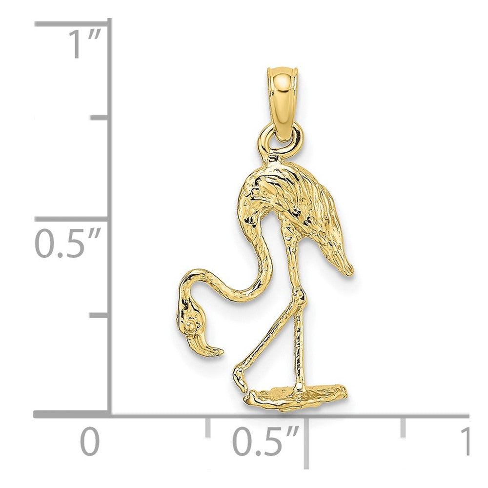 10K Gelbgold 10K 3-d Strukturiert Flamingo Charm