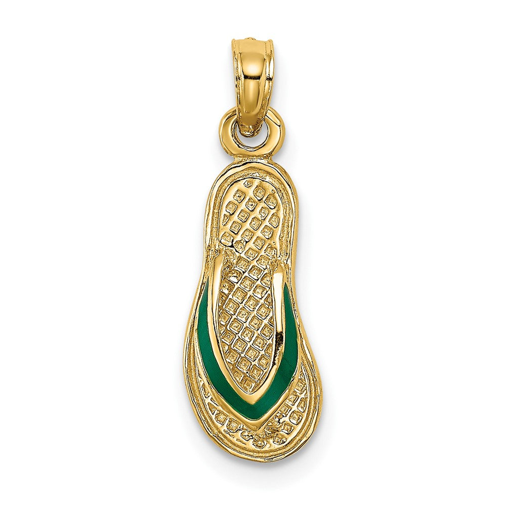 10K Gelbgold 10K 3d mit Grün Emaille Einfach Flip-flop Charm