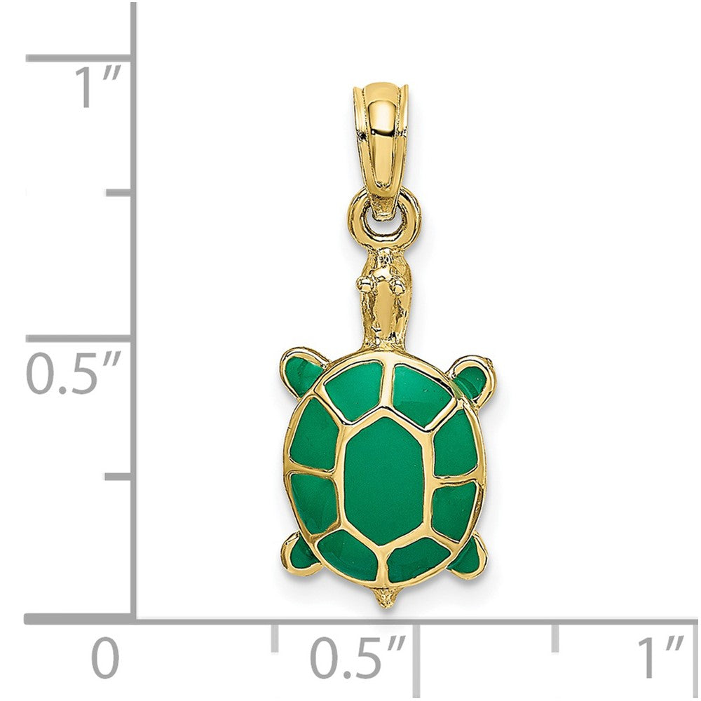 10K Gelbgold 10K mit Grün Emaille Tortoise Charm