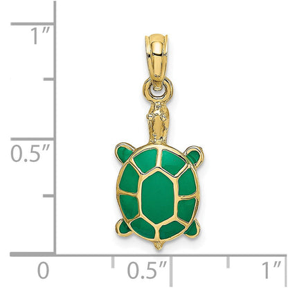 10K Gelbgold 10K mit Grün Emaille Tortoise Charm