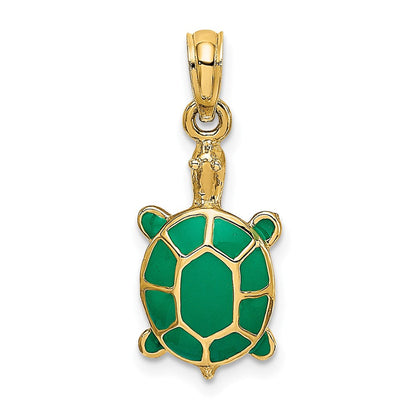 10K Gelbgold 10K mit Grün Emaille Tortoise Charm