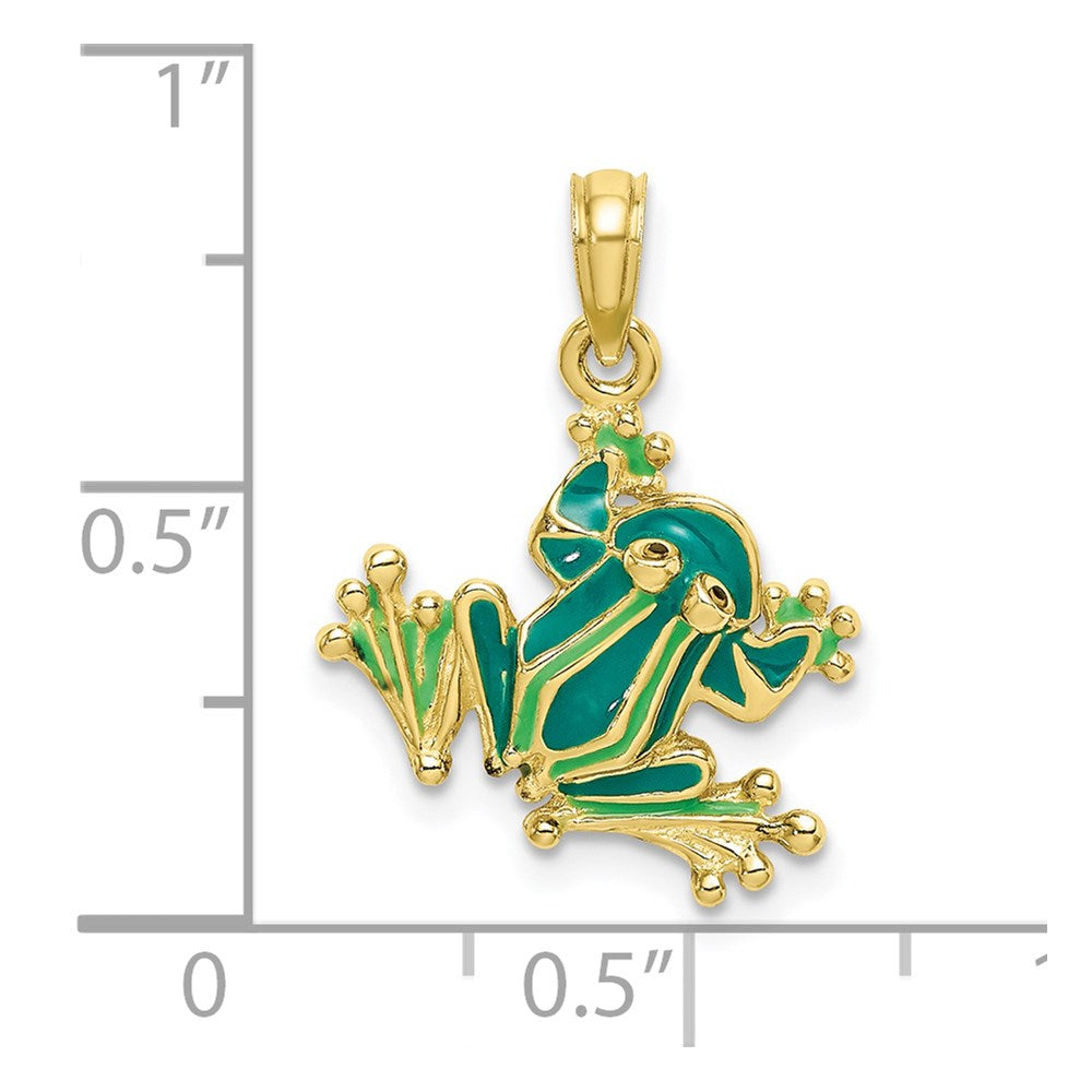 10K Gelbgold Grün Emailliert Klein Frosch Charm