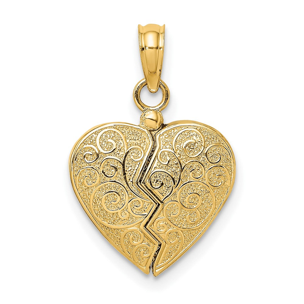 10K Gelbgold 10K 3-d Wendbar Herz Opens Charm