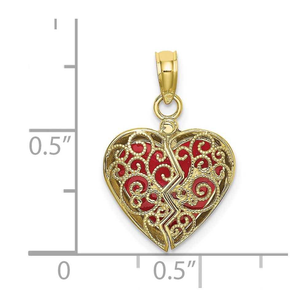10K Gelbgold 10K 3-d Wendbar Herz Opens Charm