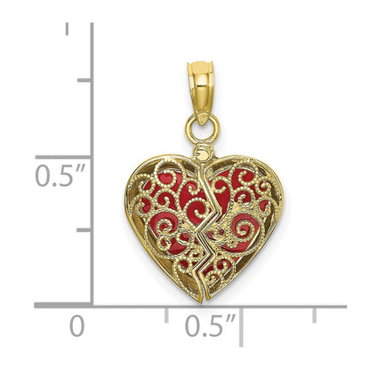 10K Gelbgold 10K 3-d Wendbar Herz Opens Charm