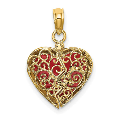 10K Gelbgold 10K 3-d Wendbar Herz Opens Charm