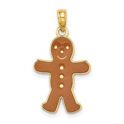 10K Gelbgold 10K 3-d Emaille Gingerbread Man Charm