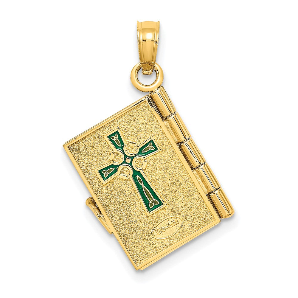 10K Gelbgold 10K 3-d Beweglich Emailliert An Irish Gebet Book mit Klee Charm