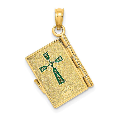 10K Gelbgold 10K 3-d Beweglich Emailliert An Irish Gebet Book mit Klee Charm