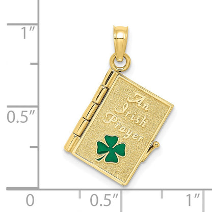10K Gelbgold 10K 3-d Beweglich Emailliert An Irish Gebet Book mit Klee Charm