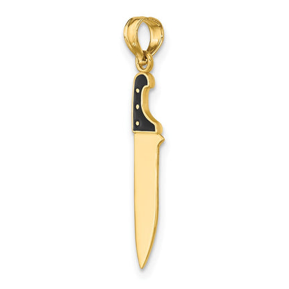 10K Gelbgold 10K mit Schwarz Emaille 3-d Butcher Messer Charm