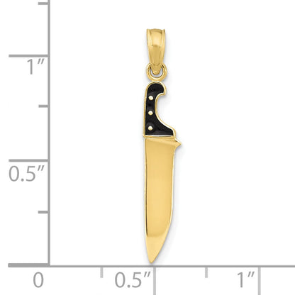 10K Gelbgold 10K mit Schwarz Emaille 3-d Butcher Messer Charm