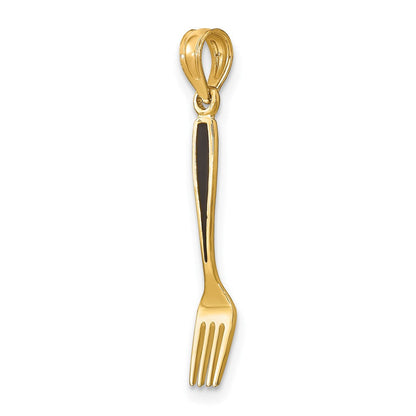 10K Gelbgold 10K mit Schwarz Emaille 3-d Tisch Fork Charm