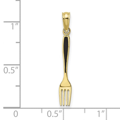 10K Gelbgold 10K mit Schwarz Emaille 3-d Tisch Fork Charm