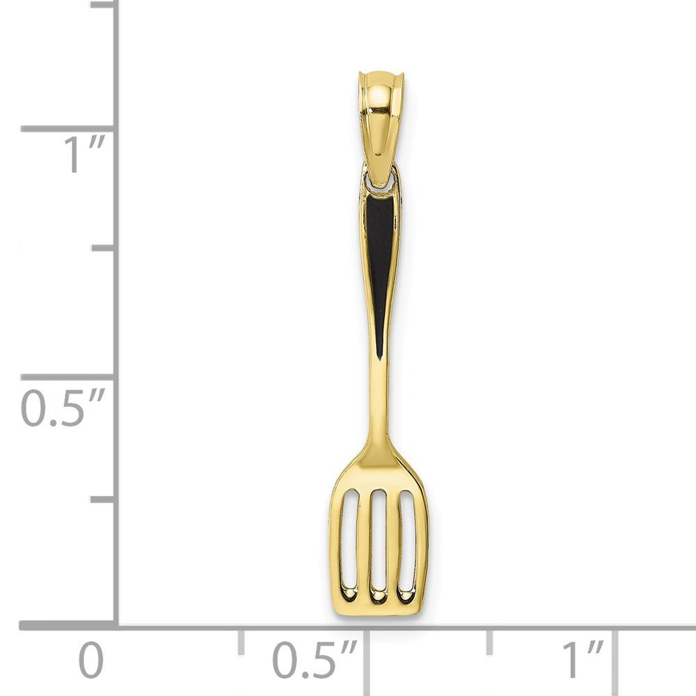 10K Gelbgold 10K mit Schwarz Emaille 3-d Spatula Charm