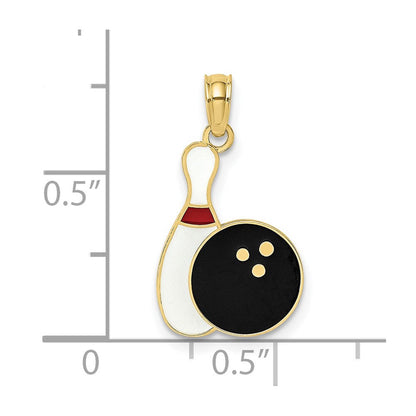 10K Gelbgold 10K Emaille Bowling Kugel und Brosche Charm