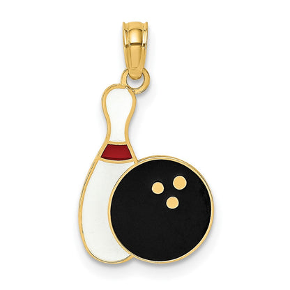 10K Gelbgold 10K Emaille Bowling Kugel und Brosche Charm