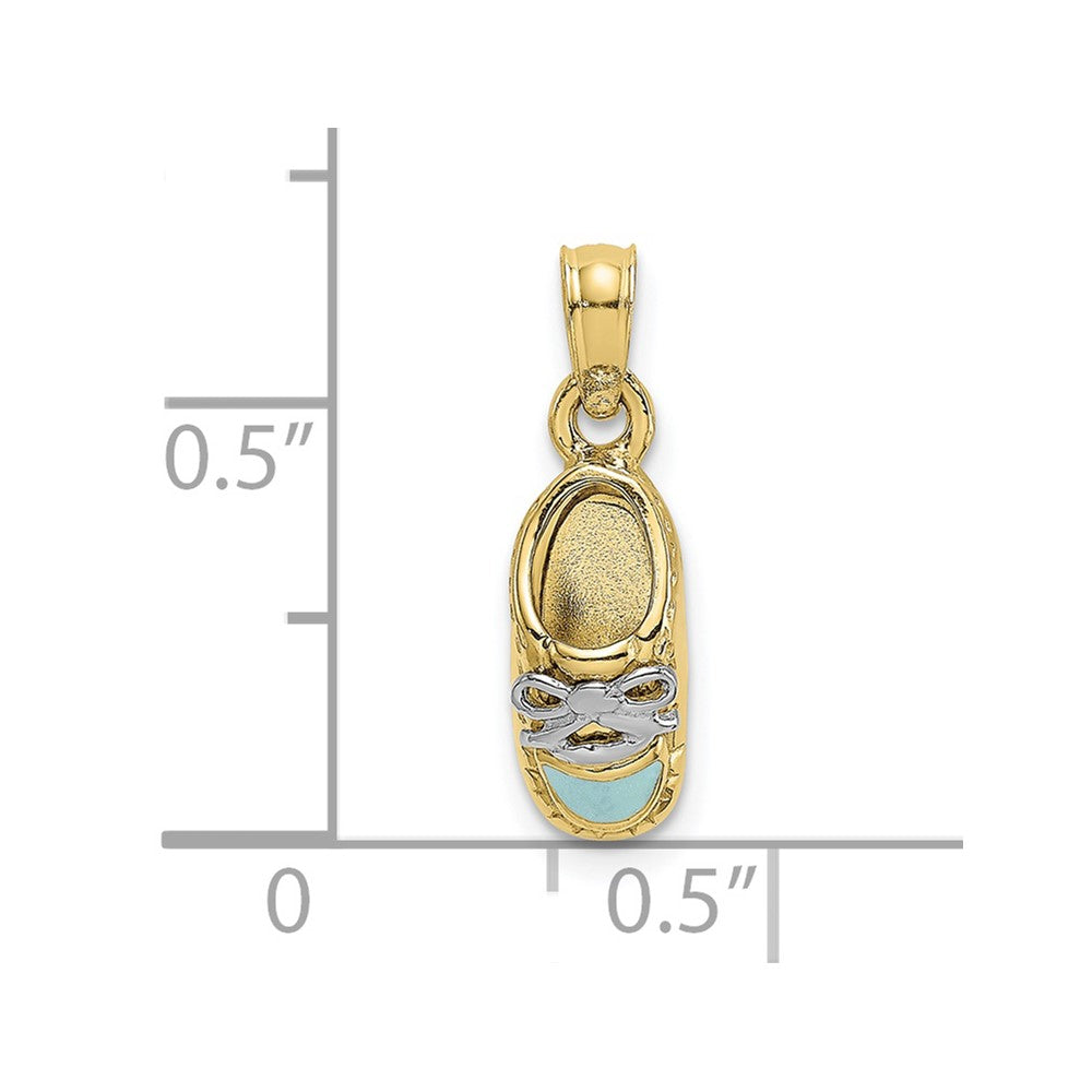 10K Gelb mit Rhodium 10K 3-d Licht Blau Emaille Baby Schuh Charm