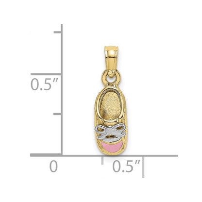 10K Gelb mit Rhodium 10K 3-d Rosa Emaille Baby Schuh Charm