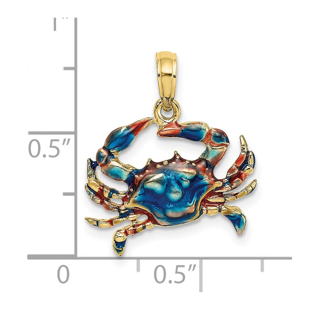 10K Gelbgold Krebs-Charm/Anhänger mit blauer Emaille