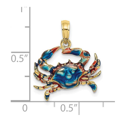 10K Gelbgold Krebs-Charm/Anhänger mit blauer Emaille