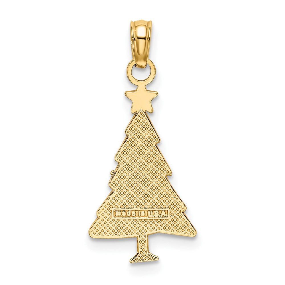 10K Gelbgold 10K Emaille Grün Weihnachten Baum mit Rot Stern Charm
