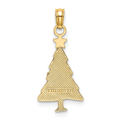10K Gelbgold 10K Emaille Grün Weihnachten Baum mit Rot Stern Charm