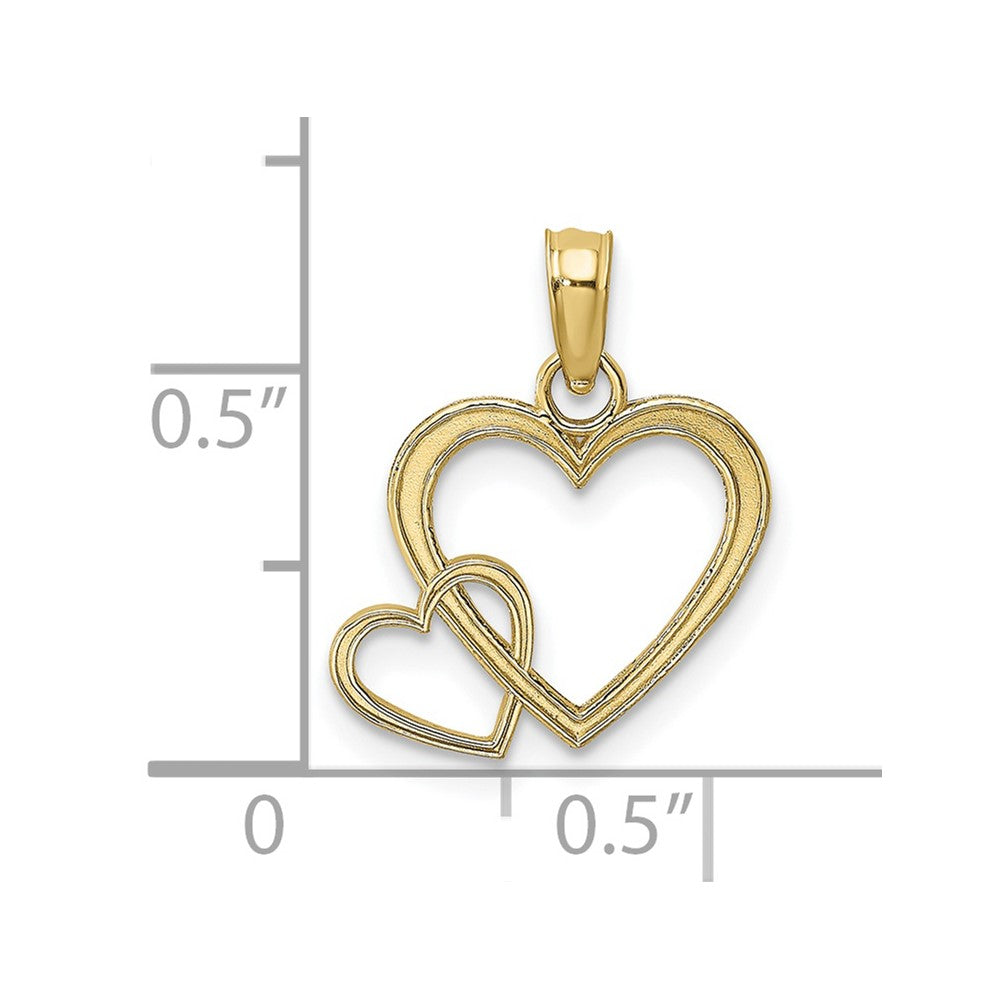 10K Gelbgold 10K Flach Zwei Herzen Intertwined Charm