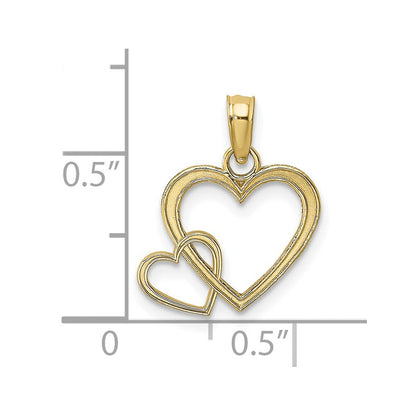10K Gelbgold 10K Flach Zwei Herzen Intertwined Charm