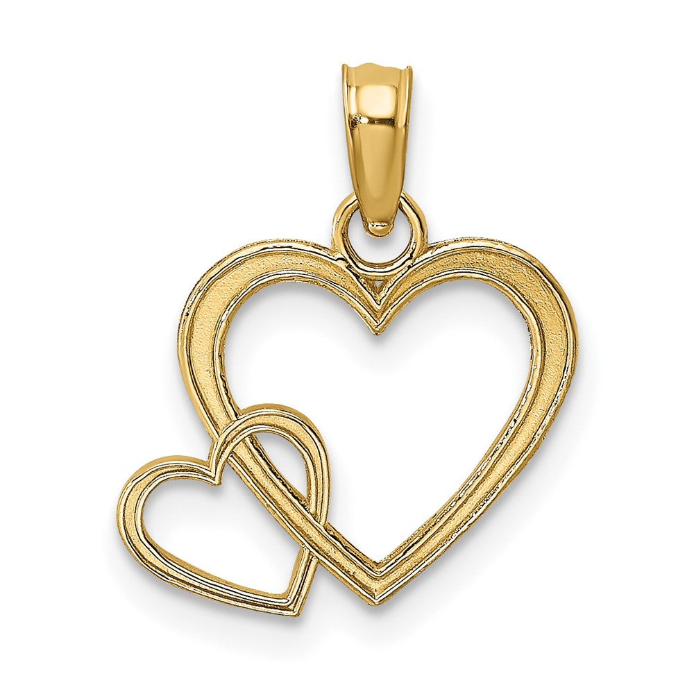 10K Gelbgold 10K Flach Zwei Herzen Intertwined Charm