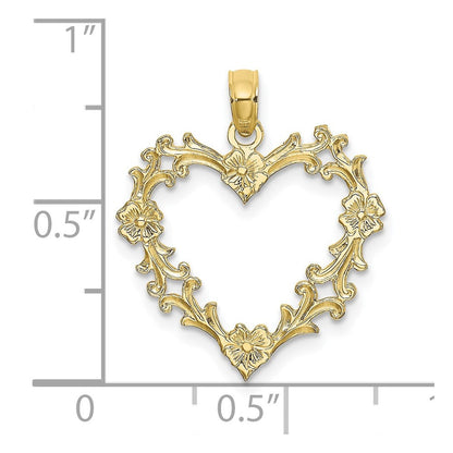 10K Gelbgold 10K Ausgeschnitten Blumen Herz Charm