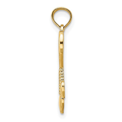 10K Gelbgold 10K Poliert Herz mit Doppelt Gekugelt Tassle Charm