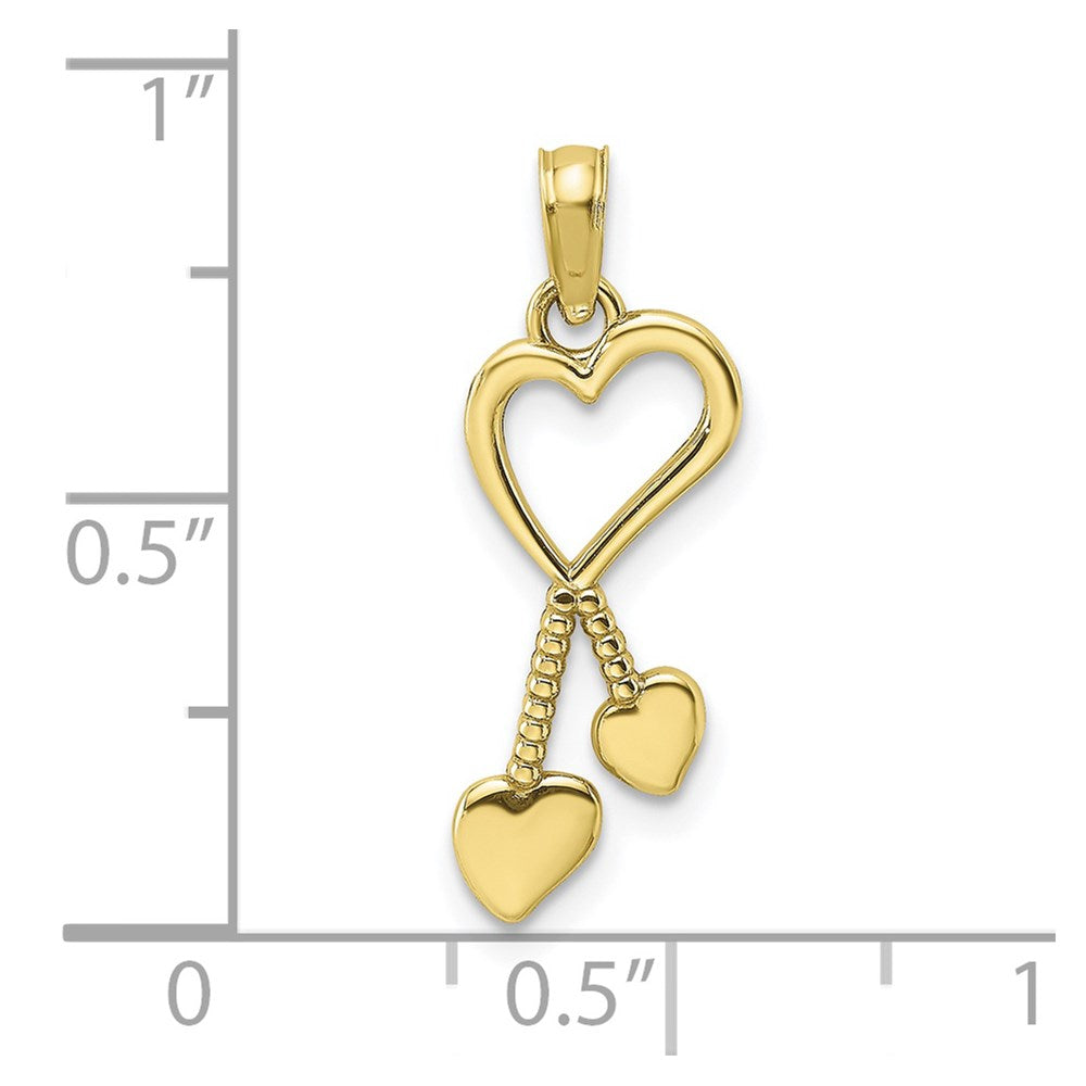 10K Gelbgold 10K Poliert Herz mit Doppelt Gekugelt Tassle Charm