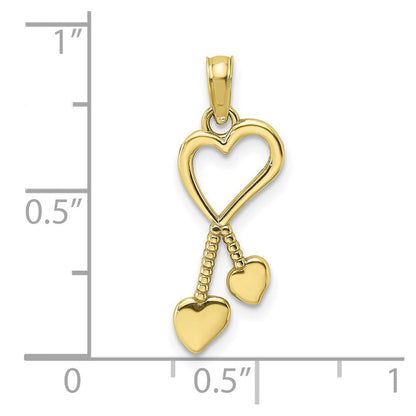 10K Gelbgold 10K Poliert Herz mit Doppelt Gekugelt Tassle Charm