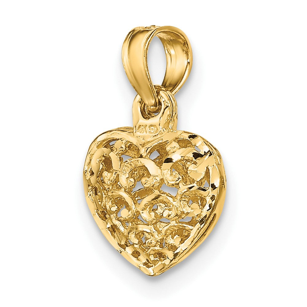 10K Gelbgold 10K 3-d und Diamantiert Mini Gewölbt Herz Charm