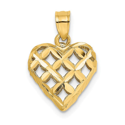 10K Gelbgold 10K 3-d Diamantiert Filigran Gewölbt Herz Charm