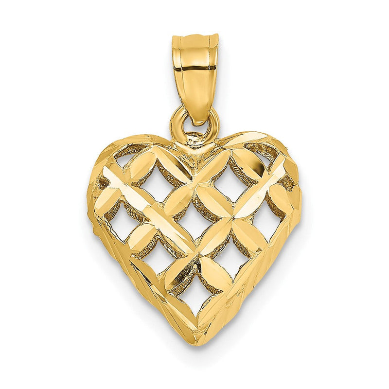 10K Gelbgold 10K 3-d Diamantiert Filigran Gewölbt Herz Charm