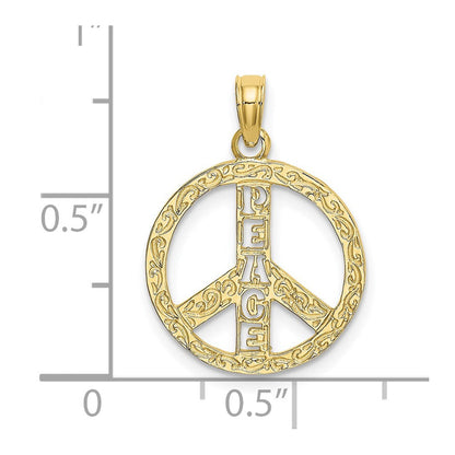 10K Gelbgold 10K Flach Strukturiert Frieden Zeichen Charm