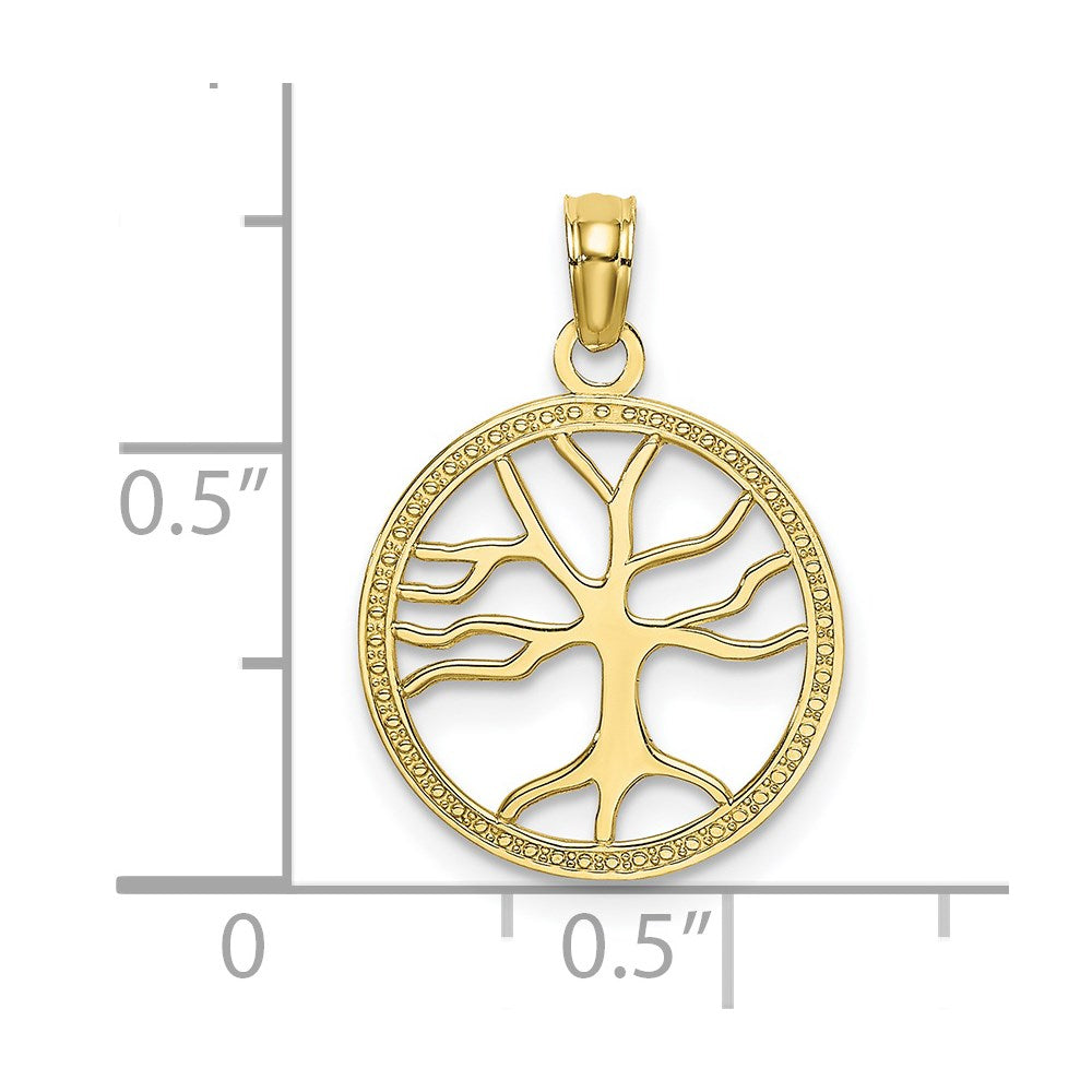 10K Gelbgold 10K Klein Baum Of Leben in Rund Rahmen Charm