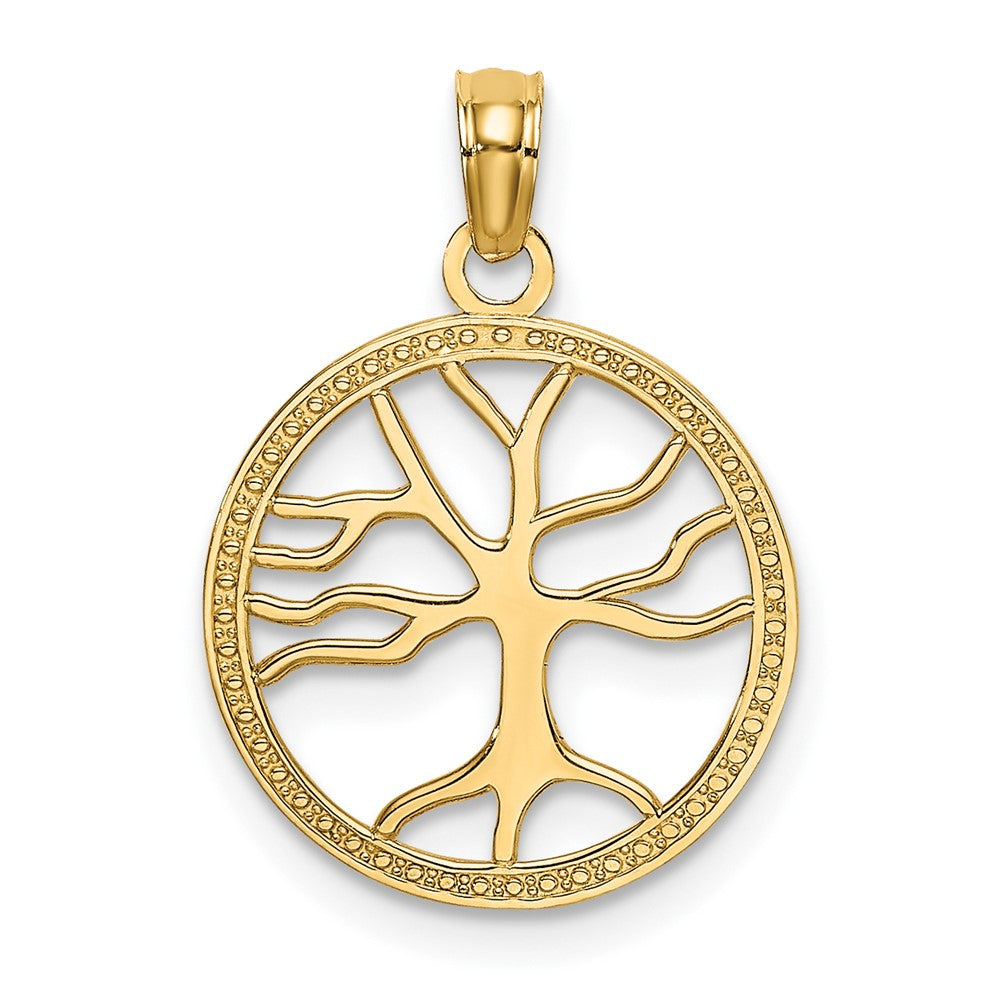 10K Gelbgold 10K Klein Baum Of Leben in Rund Rahmen Charm